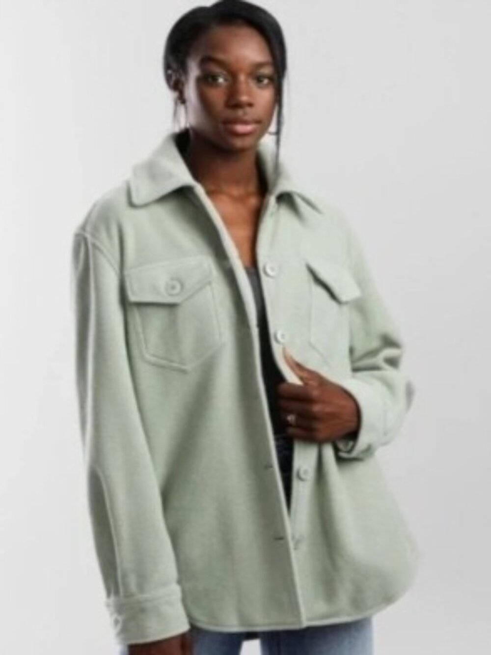 Joie Sage Green Button Up Shacket Shirt Jacket L